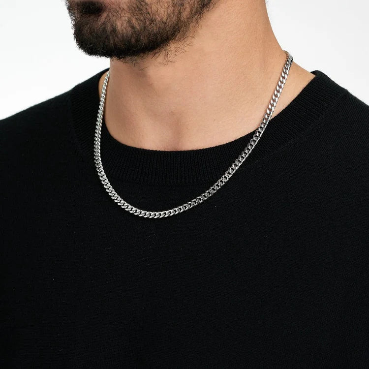 8mm Silver Diamond Cut Cuban Neck Chain