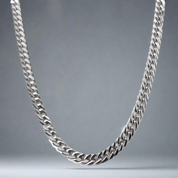 8mm Silver Diamond Cut Cuban Neck Chain